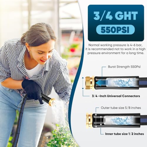 Garden Hose 50 ft, Non-Expanding Water Hose, Flexible Ultra-Light - color: Black, size: 50FT