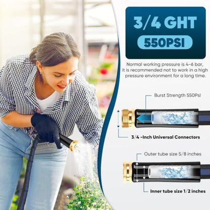 Garden Hose 50 ft, Non-Expanding Water Hose, Flexible Ultra-Light - color: Black, size: 50FT