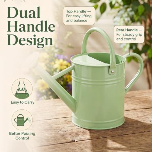 1 Gallon Metal Watering Can for Indoor Outdoor Plants, Pistachio Green - color: Pistachio Green