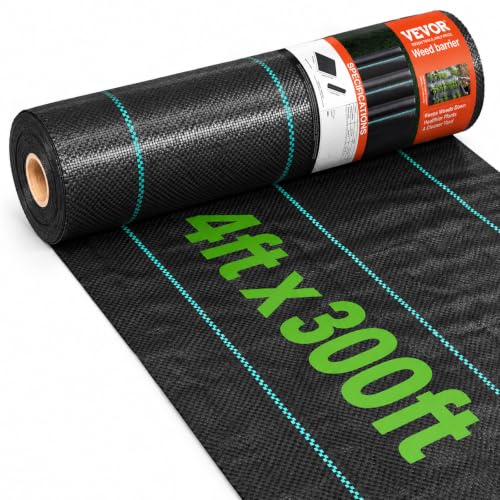 VEVOR 4FTx300FT Premium Heavy Duty Weed Barrier Landscape Fabric, 3.2OZ Woven Geotextile Fabric Under Gravel, High Permeability for Weed Blocker Weed Mat, Driveway Fabric, Weed Control Garden Cloth - size: 4FT*300FT-3.2OZ, style: Woven