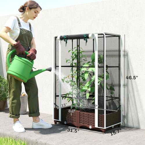 Outsunny Raised Garden Bed with Trellis 46.5" Tomato Cage Crop Cage White