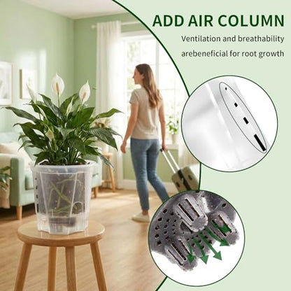 Cdd's Path Self Watering Pots Set with Deep Water Tank, Large Drainage Holes, Reservoir & Air Pipes, 5/6/7/8 Inch Naked Root Planter for Indoor Outdoor Plants, Flowers, Seedlings, Clear, 4 Pack - size: 5/6/7/8 inch-4 Pack