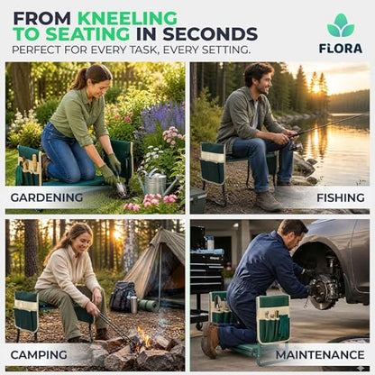 Garden Kneeler and Seat, Foldable Stool for Seniors with 2 Tool Pouches