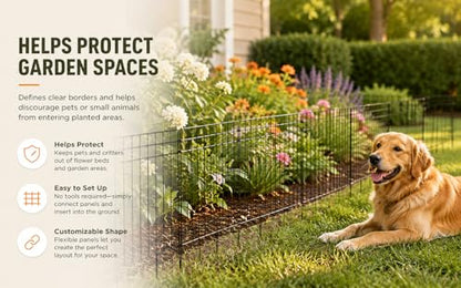 Garden Fence 26.7 FT x 17" H, Decorative Metal Border for Flower Beds - size: 26 Square Panels-26.7 ft (L) x 12.32 in (W)
