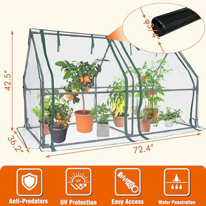 Gardzen Mini Greenhouse with Zipper Mesh Cover 71.7"(L) x36.2(W) x42.5(H) - size: 71”(L) x36”(W) x42”(H)
