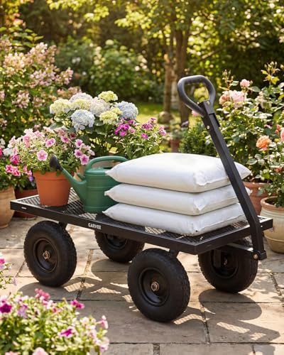 1200LB Heavy Duty Steel Garden Cart, Utility Wagon w/ 13" Tires, Mesh Sides - size: Black 1200LBS