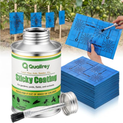 Qualirey Sticky Fly Trap Coating with Brush, Outdoor Trap Bags,Blue - color: Blue