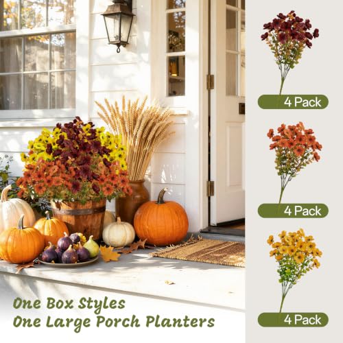 12 Bundles Artificial Mums, UV Resistant, Orange