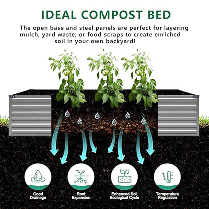 MGNO 12x2x1.5FT Galvanized Raised Garden Bed-Outdoor Planter Box for Vegetables-Metal Garden Bed,RRectangle Planting Box for Herb,Flower - size: 12x2x1.5FT, style: Sliver