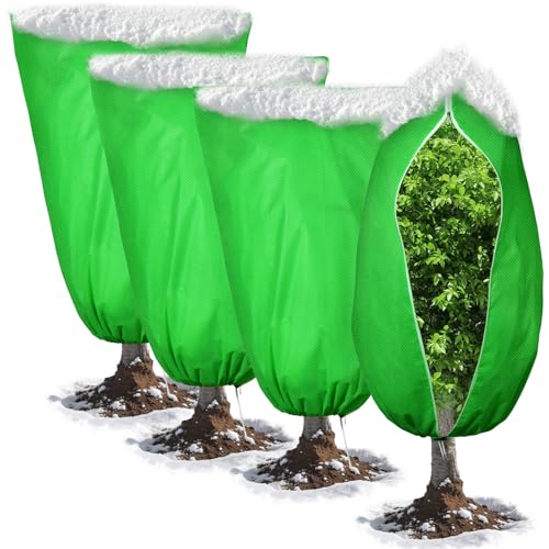 4pcs reusable winter frost plant cover freeze protection, 31.5"x47.2" frost plant cover for winter outdoor plants,Frost Cloth Plants Jacket Drawstring Tree Cover for Outdoor Plants,with zipper - size: 31.5" x 47.2"