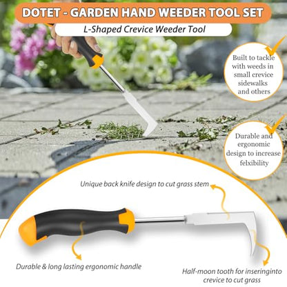 Garden Uprooting Weeding Tools - 3 Pack Hand Held Weeder Puller Tool Set, Rubber Handle, Weed Remover for Garden Farm Weeding
