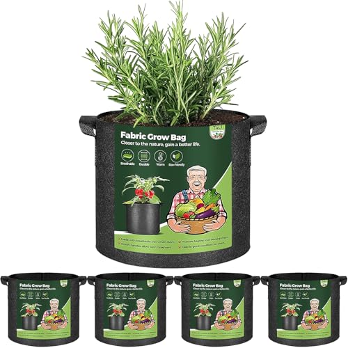 T4U Grow Bags 5 Gallon 5 Pack, Fabric Pots for Outdoor Garden Plants - size: 5 Gallon-5 Packs