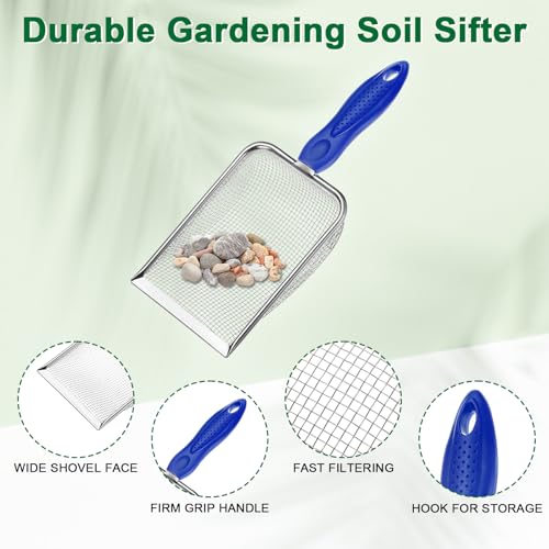M METERXITY 2-Pack Gardening Soil Sifter, 5/3.8 mm Mesh Stainless Steel Portable Gardening Sifter with Non-Slip Handle for Sand/Dirt/Rock/Compost [White, Blue] - color: White, Blue, size: 5,3.8mm