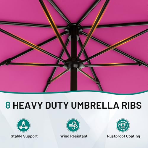 AreShark 9FT Outdoor Patio Umbrella with Tilt and Crank, Rose Pink - color: Rose Pink, size: 9ft