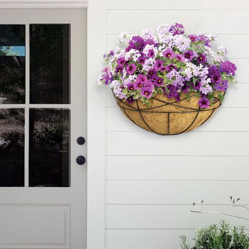 4 Pack 16 Inch Window Boxes Planters Railing Planter Box with Coco Liners Deck Railing Planter Boxes Balcony Hanging Flower Box Wall Mounted Half Round for Outdoor Plants Garden Decor - size: 16 Inch