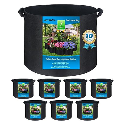 7-Pack 3-30 Gallon Plant Grow Bags 10 Gallon, Heavy Duty Thickened Fabric Planters Pots, Fabric Pots with Handles, Nonwoven Fabric Bags Suitable for Vegetables Flowers Mushroom (10 Gallon)