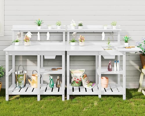 SERWALL Outdoor Potting Bench with Removable Sink,Gardening Table,White - color: White, size: Classic