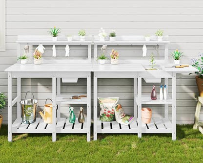 SERWALL Outdoor Potting Bench with Removable Sink,Gardening Table,White - color: White, size: Classic