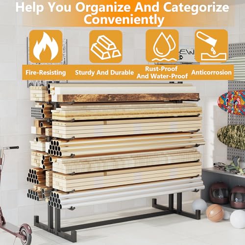 7-Tier Steel Storage Rack,Detachable Lumber Storage Rack,Load 2000 Lbs Heavy Organizer Shelf for Garage Shed Basement(No Wheel) - style: No Wheel