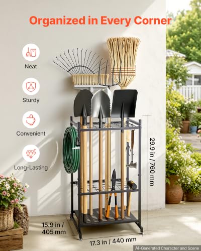 VEVOR Garden Tool Organizer, 35 Slots with Hooks, Metal Garage Storage Rack