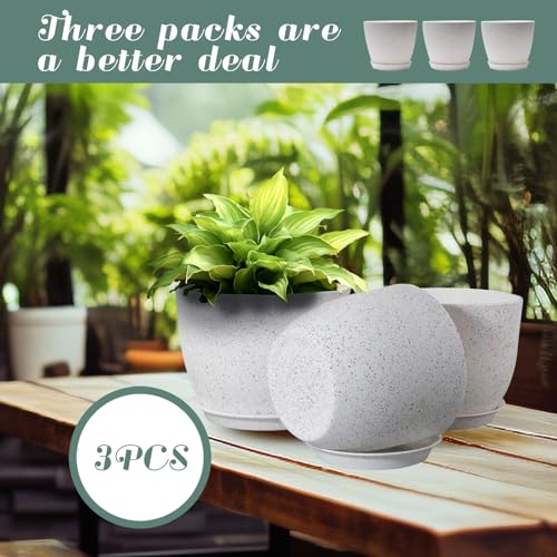 10/9/8 inch Plant Pots, 3 Pack Plastic Flower Pots Modern Flower Pots with Drainage Holes and Trays are for Indoor and Outdoor Plants, Herbs and Flowers,White Speckles - color: White