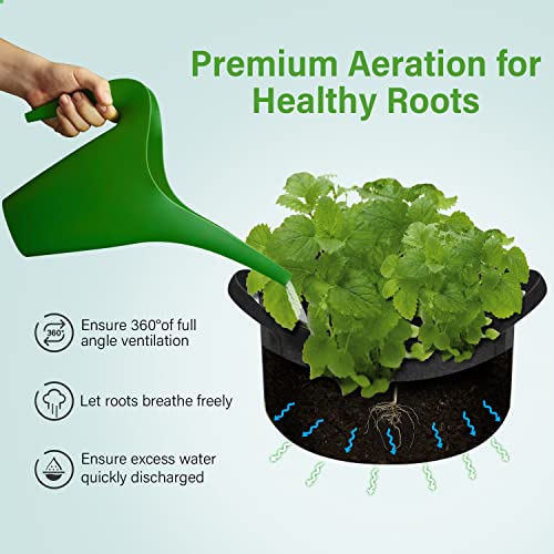 iPower 15-Gallon 10-Pack Grow Bag Thickened Nonwoven Fabric Pots Heavy Duty Aeration Container with Strap Handles for Garden and Planting Vegetable Flowers, Black with Green Stitch Sewing - color: Green, size: 15 Gallon