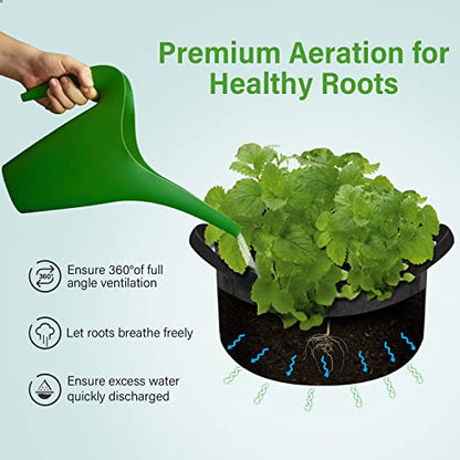iPower 15-Gallon 10-Pack Grow Bag Thickened Nonwoven Fabric Pots Heavy Duty Aeration Container with Strap Handles for Garden and Planting Vegetable Flowers, Black with Green Stitch Sewing - color: Green, size: 15 Gallon