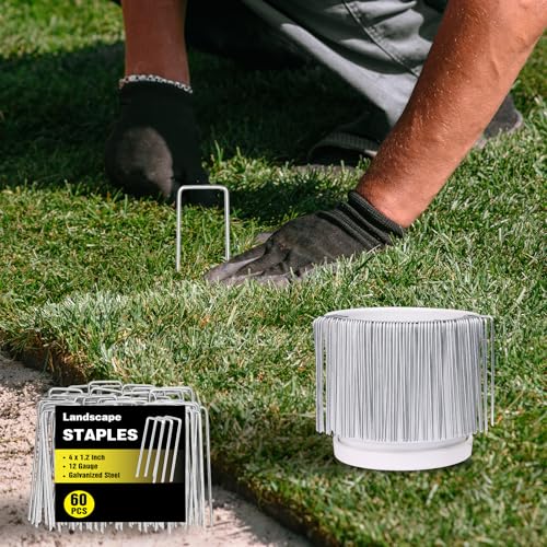 HongWay 60 Pack Landscape Staples 4 Inch, Galvanized Garden Stakes - size: 4 Inch, 60pcs