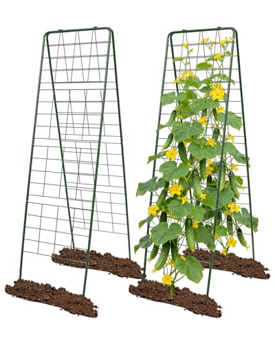 2Pcs 60"x16.2" Heavy Duty Steel A-Frame Garden Trellis for Climbing Plants – Rust-Proof Metal Trellis with Hardware Cloth, Perfect for Raised Beds,Cucumbers,Tomatoes & Outdoor Vines (Green) - color: Green, size: 2Pcs