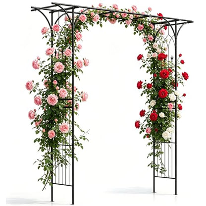 Tangkula 6.7 Ft Garden Arbor, Metal Arch with Trellis for Climbing Plants Outdoor, Decoration Outdoor Garden Archway with Gate for Vines, Flowers, Wedding, Bridal Party, Ceremony