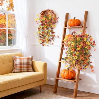 INQCMY Fall Artificial Fake Flowers for Outdoors Faux Mums UV Resistant - color: Orange,brown,yellow