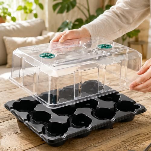homenote 4 Inch Seed Starting Trays with Humidity Domes for Plants, 4 Pack 12-Cell Seedling Starter Trays, Plant Starter Germination Trays for Pots Seedlings for Indoor,4" Opening Compatible Pots - size: 4 Inch, style: 4 Pack Seed Starter Tray+Humidity Do
