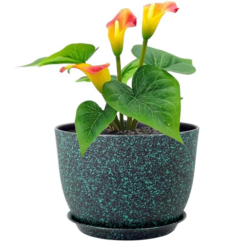 Meowell 12 inch Large Plant Pot for Indoor Outdoor Plants, Wide Flower Pot - color: Black With Green Speckles, size: 12inch C