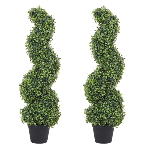THE BLOOM TIMES 3ft Tall Spiral Topiary Trees Artificial Outdoor Set of 2 - color: Boxwood Light Green, size: 3ft