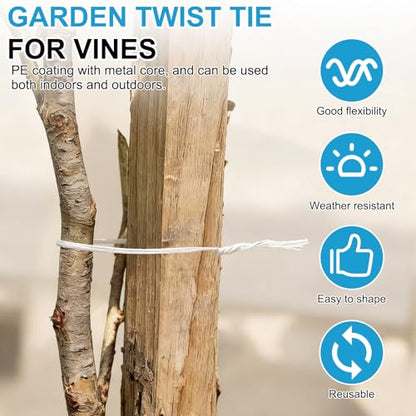 HARFINGTON 2pcs Twist Tie with Cutter 65.6FT (20m) Garden Plant Ties Wire - color: White, size: 65.6FT