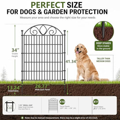 No Dig Garden Fence Outdoor for Yard, 10 Panels with Gate - size: 34 in(H) X 22 ft(L)