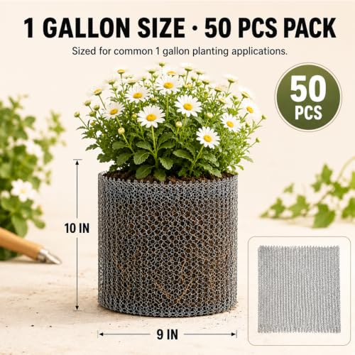 50 Pack 1-Gallon Stainless Steel Gopher Baskets for Planting – Underground Root Protector Cages for Garden Vegetables, Flowers & Bulbs – Reusable Wire Mesh Guards Against Voles & Burrowing Rodents