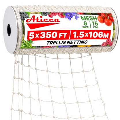 ATICCA 5x350 FT Heavy Duty Trellis Netting, 6-Inch Mesh, White Polyester - size: 5x350ft Polyester Trellis Netting