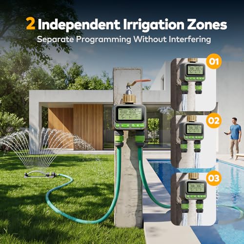 Remote Control Water Timer,2 Zone Sprinkler Timer Brass Inlet for Garden Hose