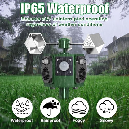 Ultrasonic Bird Repeller Outdoor Solar Pigeon Repellent Device with Motion Sensor & Flashing Lights, Bird Deterrent Reflectors to Keep Birds Crows Sparrows Starlings Away from Patio, Garden & Balcony