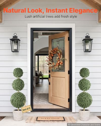 VEVOR Artificial Boxwood Topiary Triple Ball 3 Ft Set of 2 Greenery Decor - color: Green, size: 3FT