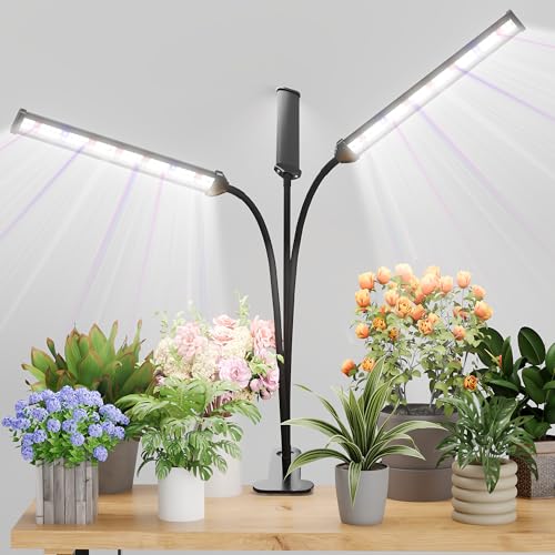 GooingTop Grow Light,24W (160Watts Equiv) 5000K White Full Spectrum LED Growing Lamp Clip on Desk for Indoor Plants,Bulbs Replaceable & Non-dimmable (Black, 120Watts) - size: 120Watts