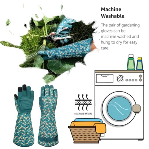 Thornproof Rose&Cactus Gardening Gloves,Gauntlet Garden Glove,Gifts - color: Lake-blue Flower, size: Large