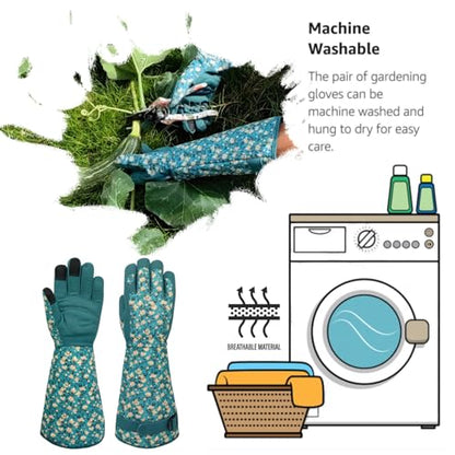 Thornproof Rose&Cactus Gardening Gloves,Gauntlet Garden Glove,Gifts - color: Lake-blue Flower, size: Large