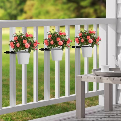 6" Clamp-On Flower Pot Ring, 4 Pack Heavy Duty Deck Flowerpot Holder Ring Metal Planter Hanger Hanging Plant Holder