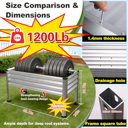 Large Galvanized Raised Garden Bed Outdoor with Legs, Load Capacity 1200LB, 48x26x30in Raised Garden Bed, for Backyard/Patio/Balcony/Gardening/Vegetables Flowers, Sliver - color: Sliver