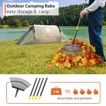 Rake for Leaves Heavy Duty, Large Garden Leaf Rakes for Lawns, 65 Inch Gardening Rake with Back-Saving Long Handle, 18.5” Wide 25 Tines Head for Quick Cleanup Yard Grass Clippings, Anti-Rust - size: 5 ft Rake