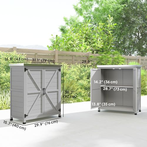 Outsunny Outdoor Storage Cabinet with Metal Tabletop Shelves Gray - color: Gray