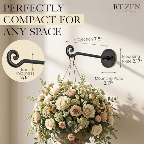 RTZEN Plant Hangers Outdoor or Indoor Heavy Duty Wall Bracket Hooks - size: 7.5 Inch, style: Swirl Hooks