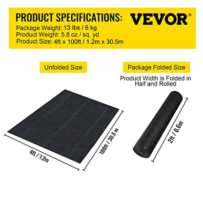 VEVOR Weed Barrier Fabric, Heavy Duty 4x100FT 5.8oz Woven Landscape Fabric, Garden Fabric Weed Barrier, Weed Control Fabric Ground Cover, Geotextile Fabric for Landscaping, Weed Block Gardening Mat - size: 4FT*100FT-5.8OZ, style: Woven